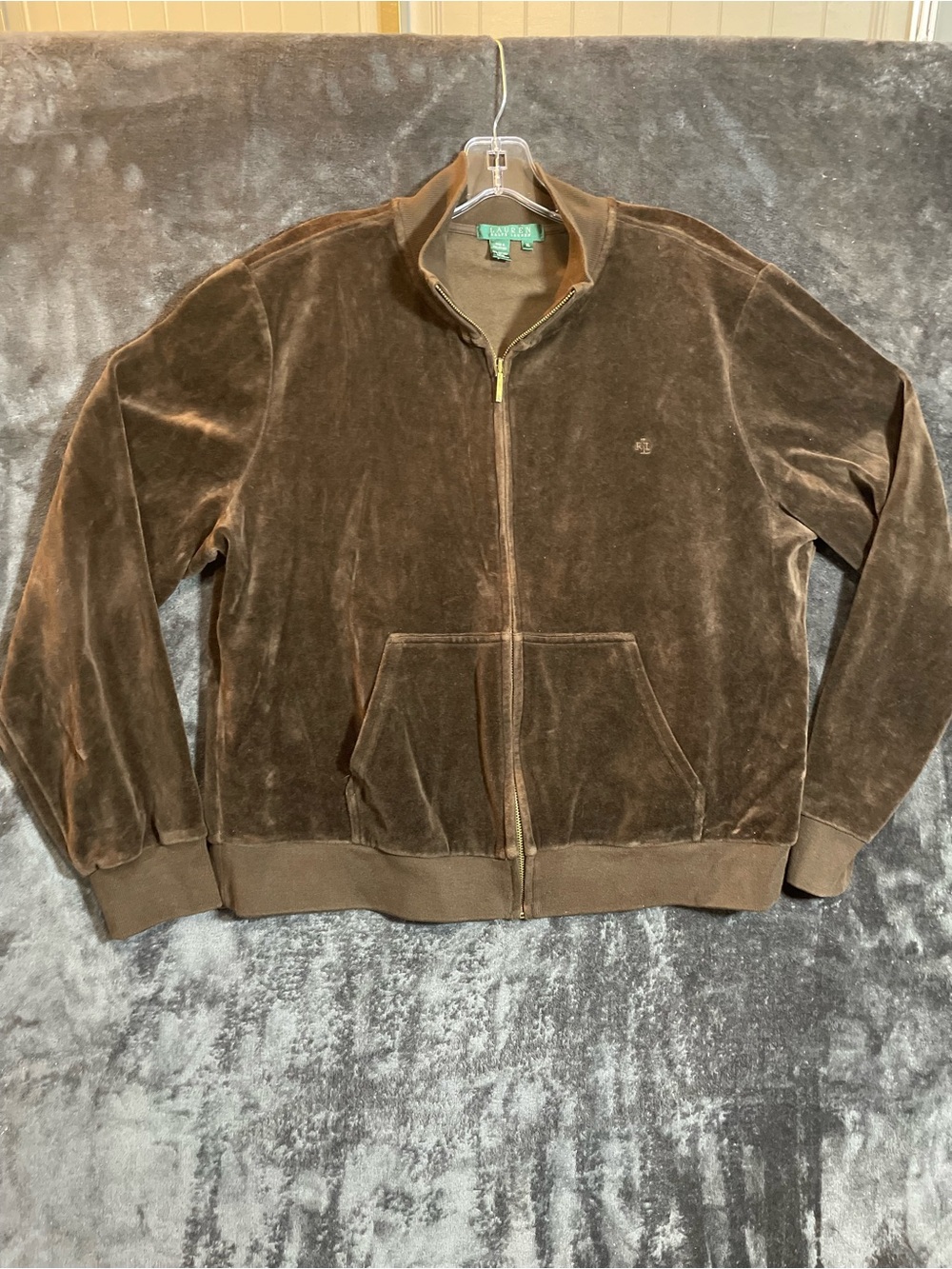 Ralph Lauren Brown Velour Full-Zip Sweater Jacket